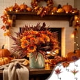 thumbnail image 4 of Artificial Fall Floral Bouquet, Orange Sunflowers with Maple Leaves, Ferns, Eucalyptus, Violets & Lavender, Harvest Arrangement for Vase, Table, Mantel, Porch & Thanksgiving Table Decor, 4 of 9