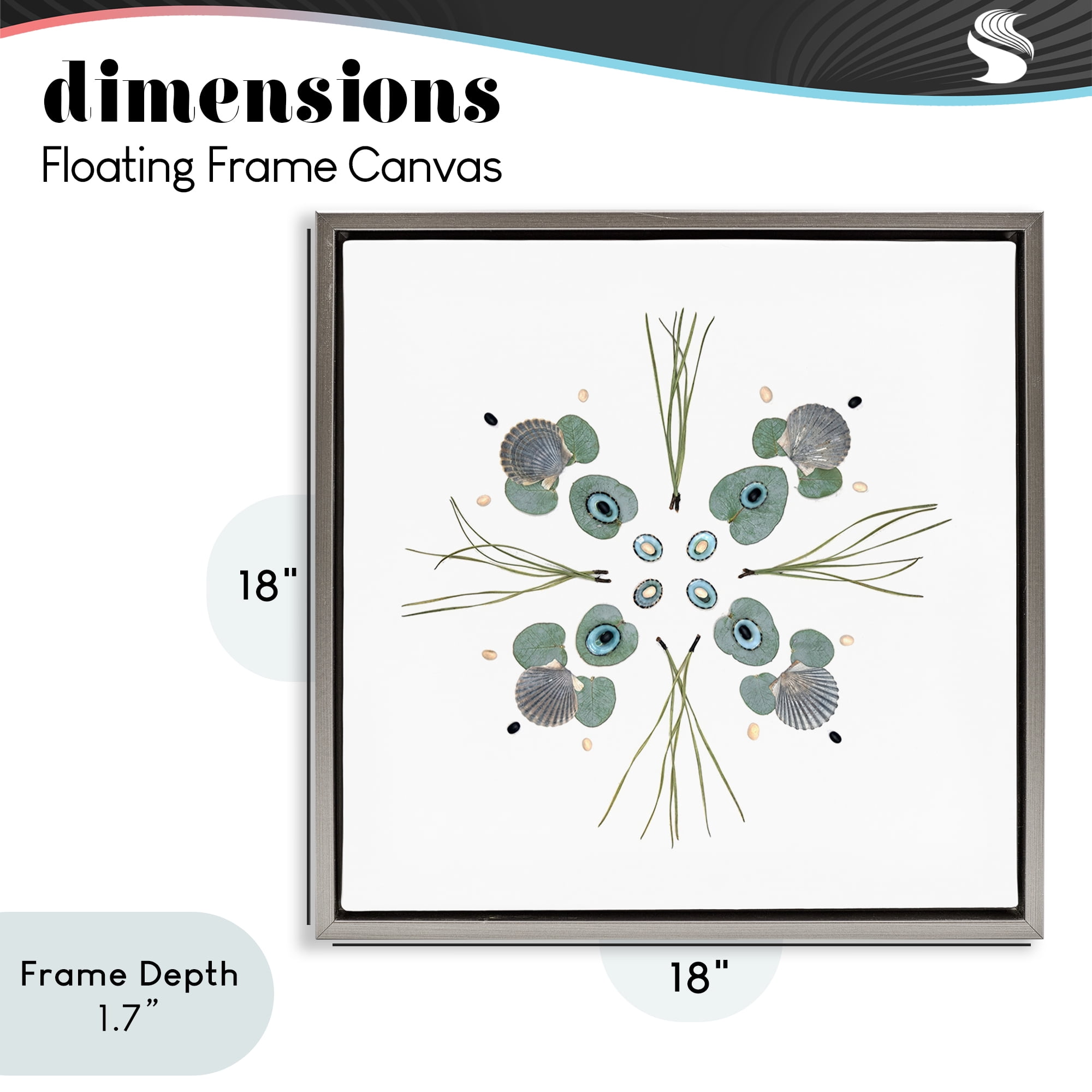 Stupell Industries Seashell & Leaf Symmetry Gray Framed Floater Canvas Wall Art, design by Beth Adoette