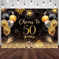 Cheers to 50 Years Backdrop Black Gold 50th Birthday Anniversary Photography Background Balloons Champagne 50th Birthday Anniversary Wedding Party Decorations Banner