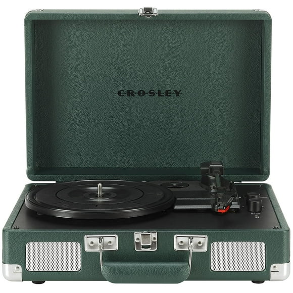 Crosley CR8005F-EM Cruiser Plus Vintage 3-Speed Bluetooth in/Out Suitcase Vinyl Record Player Turntable, Dark Emerald
