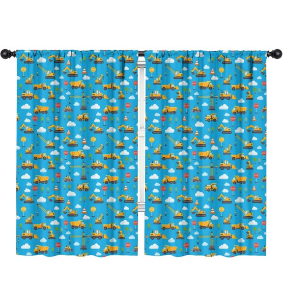 Blackout Kids Curtains,Cartoon Construction Vehicles Clouds Childrens Insulated Curtains Set Of 2,Bedroom Essentials,Toddler Room Decor 52"x84"