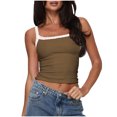 thumbnail image 3 of ClodeEU Women's Solid Color Lace Trim Spaghetti Strap Top,Comfortable Casual Sleeveless Camisole Brown,Womens Plus XXL, 3 of 7