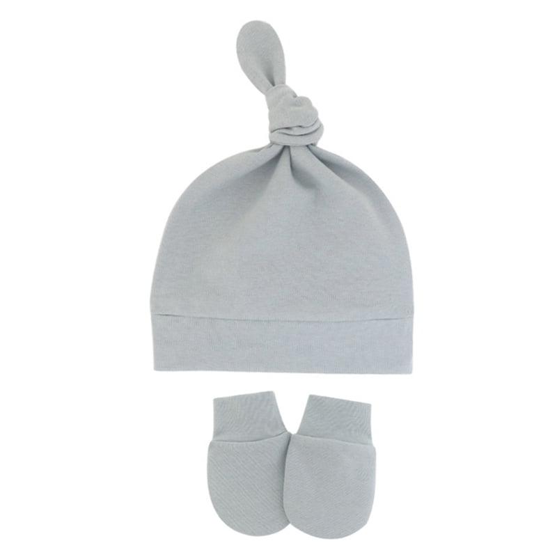 Baby Anti-scratching Gloves Knotted Hat Set Newborn Mittens Warm Beanie Cap Kit 