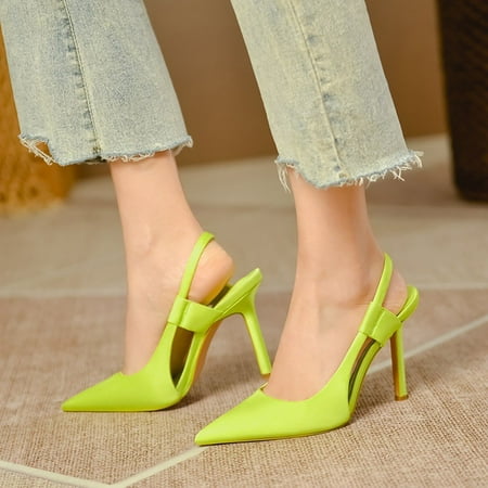 

XIAQUJ 2023 Spring and Autumn New Silk Pointed Toe Single Shoes Slim Heel Sandals Sandals for Women Yellow 7.5(39)