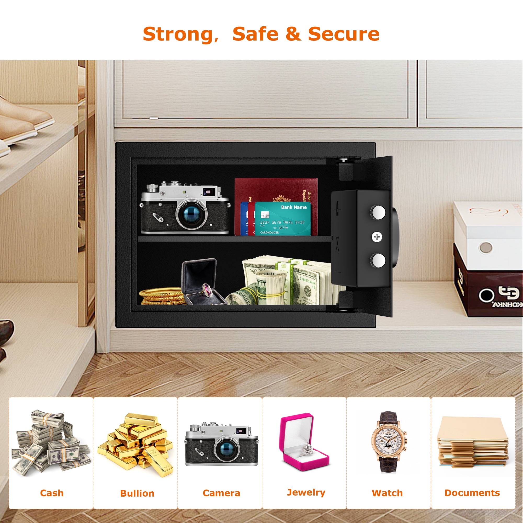 Bonsaii 0.6 Cubic Feet Safe Box with Electronic Digital Keypad for Home Office Hotel, Steel Lock Box with Removable Shelf for Cash Jewelry Documents