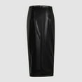 thumbnail image 6 of Maoxin Women's Skirts Women's Casual Sexy High Waisted Drawstring Pleated Slit Zippered Leather Skirt Half Skirt ,Black,M, 6 of 7