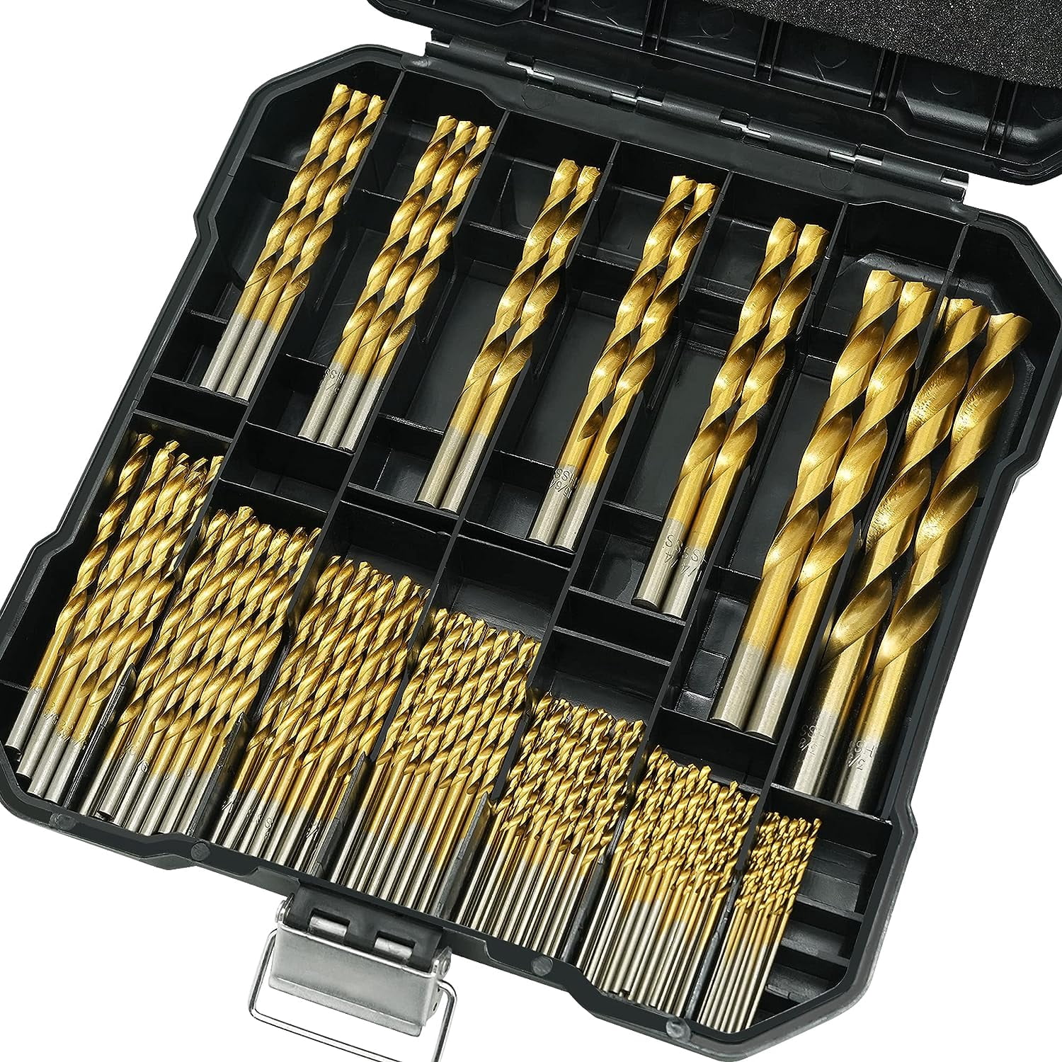 99Pcs HSS Twist Drill Bit Set Jobber Length Titanium Nitrided Metalworking Drill Steel Metal Iron Plastic Wood