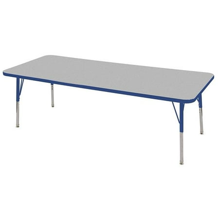 Early Childhood Resources ELR14109P6X12-GBLSS 24 x 72 in. Rectangular Activity Table with Standard Legs & 6 x 12 in. Chairs, Swivel Glides - Gray & Blue
