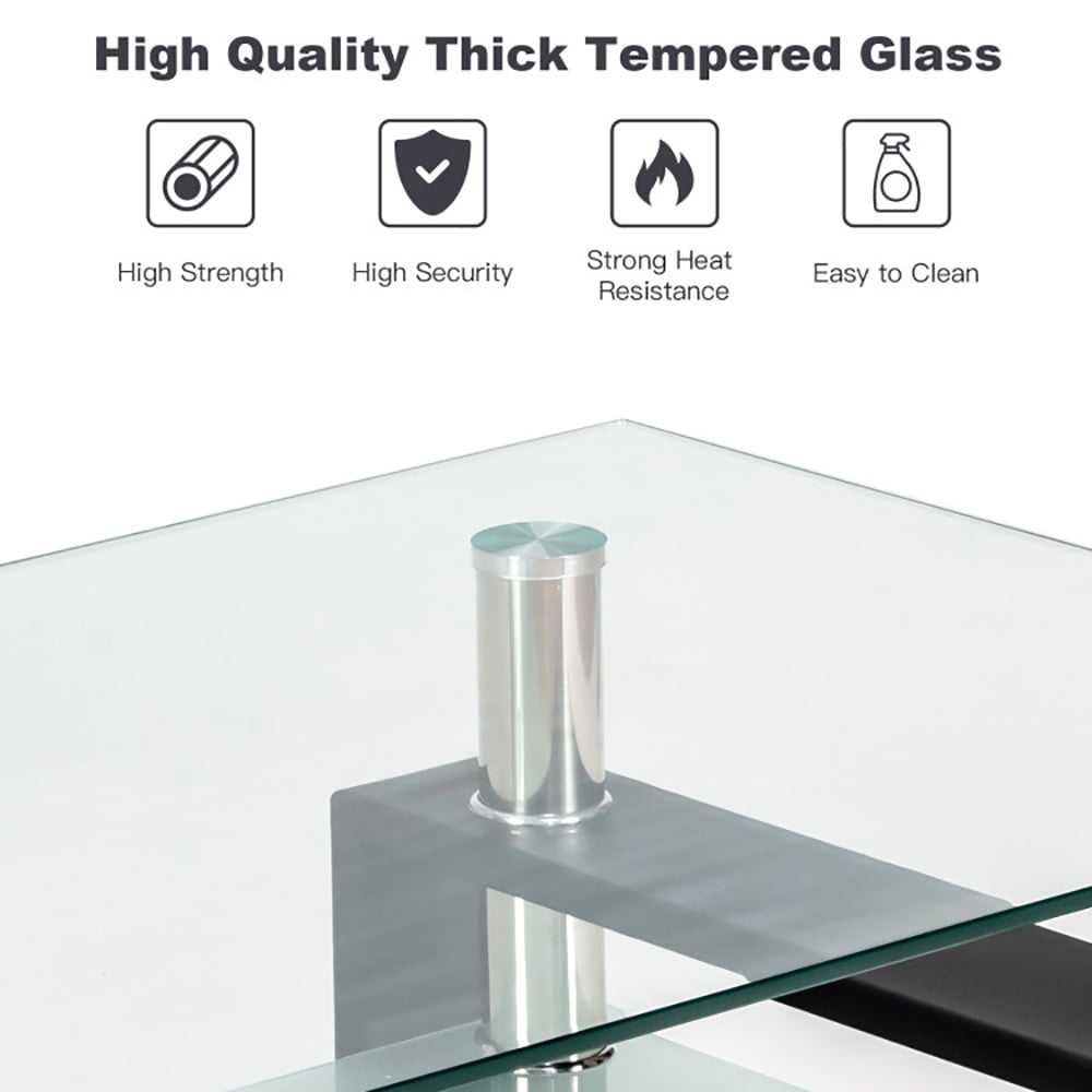 Finihen Glass Coffee Table, Rectangular Coffee Table, Rectangle Glass Coffee Table with Metal Legs, for Living Room, Reception Room, Black Finihen Glass Coffee Table, Rectangular Coffee Table, Rectangle Glass Coffee Table with Metal Legs, for Living Room, Reception Room, Black