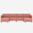 thumbnail image 4 of 141.5'' Large Size 6 Seater Sofa Couch, U-Shaped Sofas with Movable Ottoman, Arm with Pockets,Modern Fabric Couches for Living Room, Apartment, Office (Red), 4 of 9