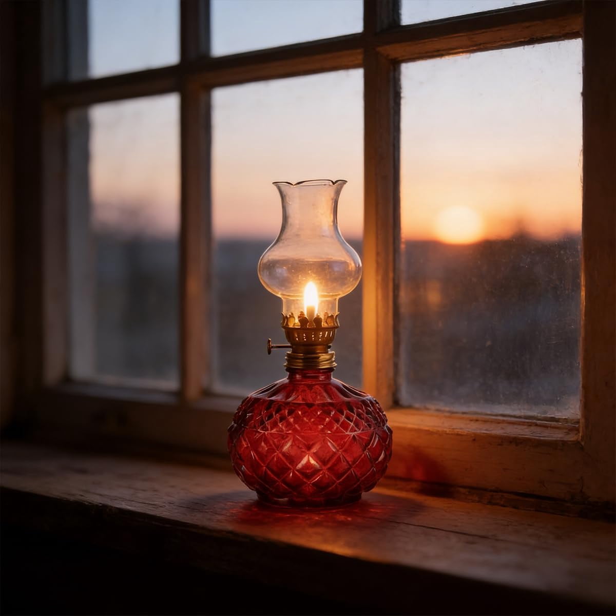 Vintage Style Oil Lamp with Glass Candle Holder, Retro Glass Clear Kerosene Lamp Lantern, Crystal Decorative Lamps for Weddings & Housewarming, Windproof, Elegant Retro Design