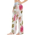 thumbnail image 2 of Women's Watercolor Pink Roses Pajama Pants, Casual Pajama Bottoms Lounge Pants Wide Leg, 2 of 7