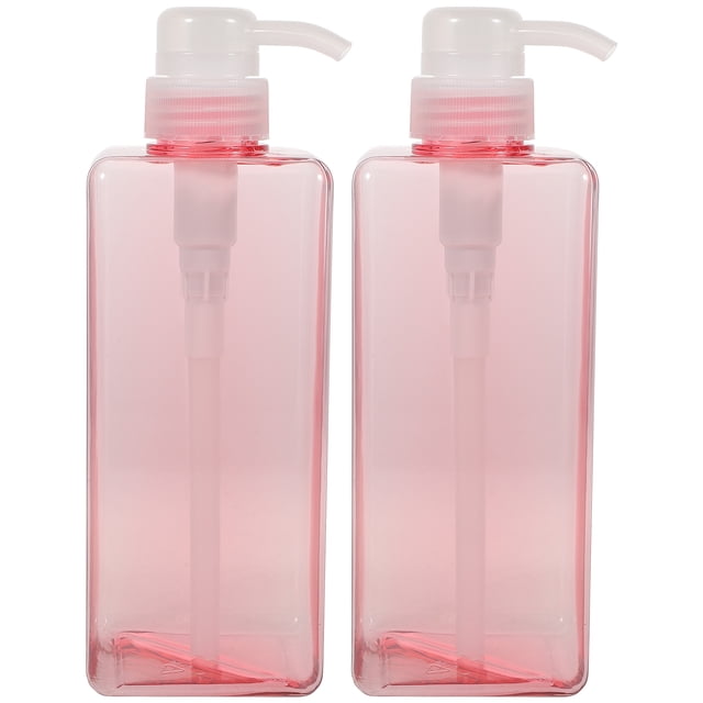 MasteelfCA 2PCS 650ML Four-square Emulsion Bottle Body Wash Shampoo Pump Bottle Portable Refillable Hand Soap Dispenser Bottle Large Capacity Lotion Bottle for Home Hotel Use(Pink)