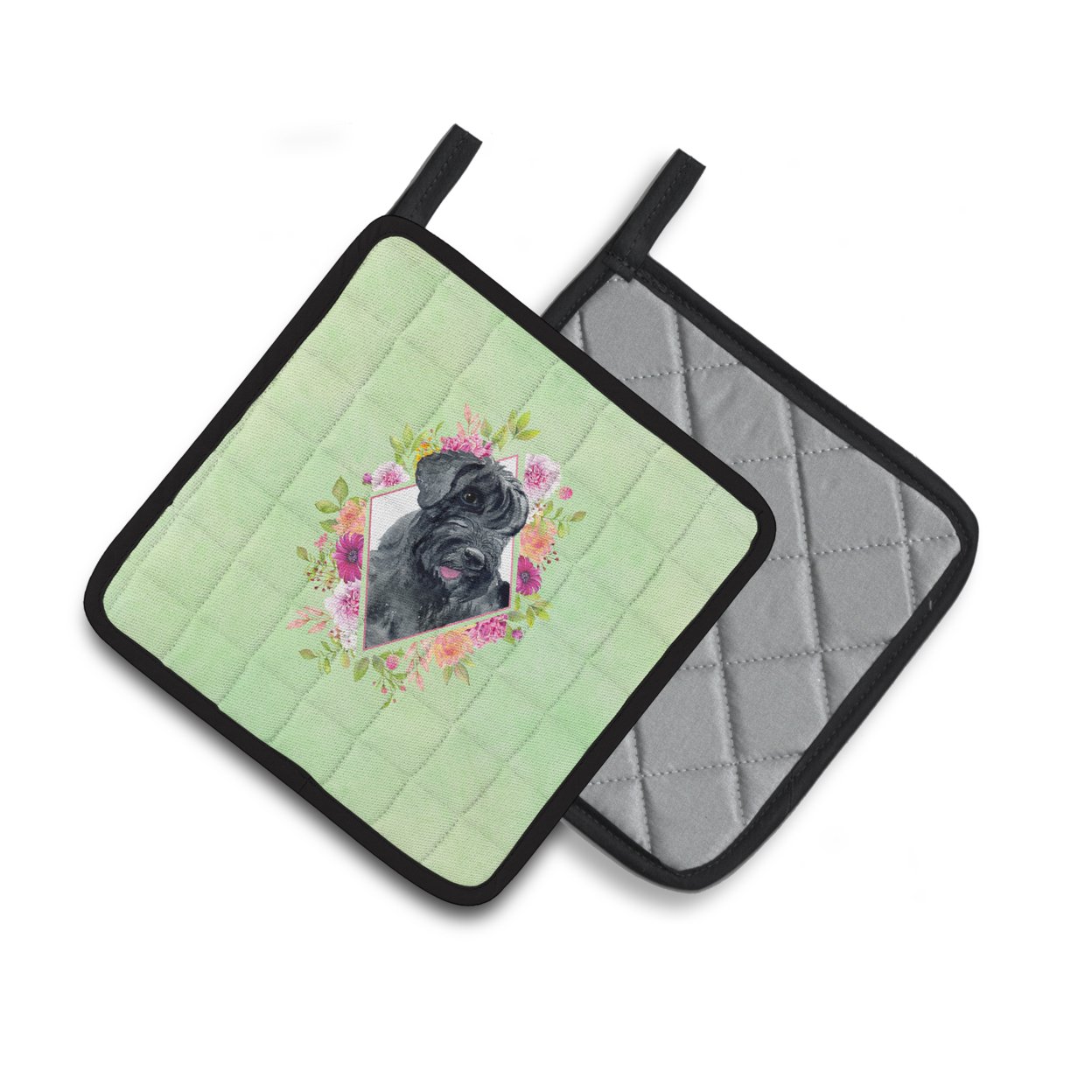 Carolines Treasures CK4338PTHD Giant Schnauzer Green Flowers Pair of Pot Holders 7.5HX7.5W multicolor