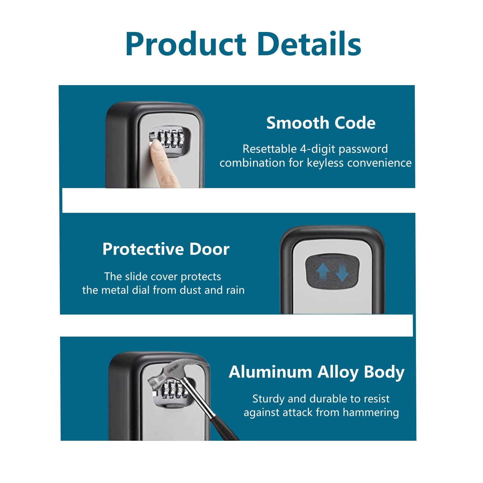 Aluminum Alloy Key Safe: Weatherproof Wall Mount Key Lock Box For Outdoor & Indoor Use, Customizable Secure Combination, Spacious Storage, Heavy Duty, Easy Installation, Suitable