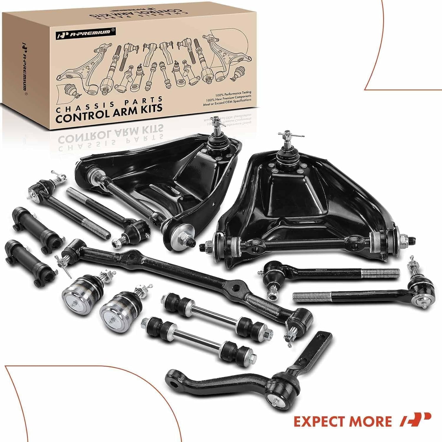 A-Premium 14Pcs Front Kit, Upper Control Arm Ball Joint Sway Bar Link Tie Rod End Idler Arm Center Link, Compatible with Chevrolet Blazer 96-05, S10 96-03, GMC Jimmy 96-01, Sonoma 96-03, RWD