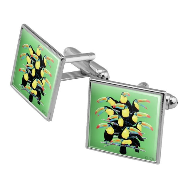 Colorful Toucan Town Rainforest Birds Square Cufflink Set - Silver or ...