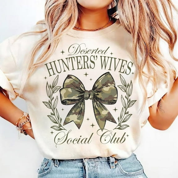 Hunters Wives Club T-Shirt, Glitter Camo Bow Tee, Deserted Wife Hunting Shirt, Duck Deer Season T-Shirt, Preppy Outdoor Girl Tee
