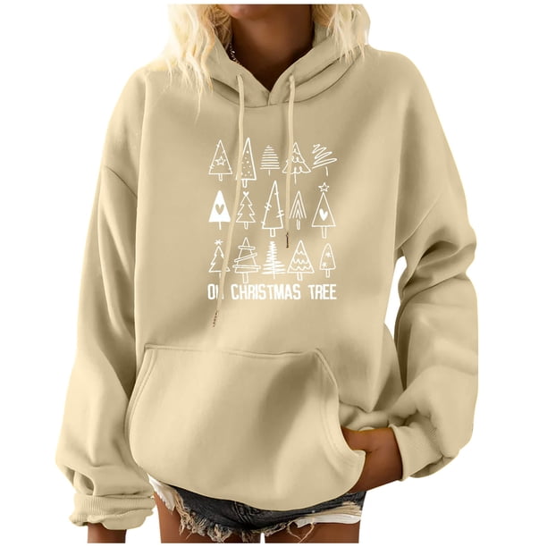 Sudadera Con Capucha de Navidad Para Mujer, Blusa de Camisa Con Bolsillo de Manga Larga Con Estampado A La Moda Odeerbi ODB197324