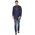 thumbnail image 4 of Cotton Men's Embroidered Short Kurta Shirt India Clothes (Navy Blue, 3XL), 4 of 5