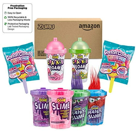 OOSH Slime Kit | Kit Includes Scented Fluffy Color Mix Slime, Crackle Foam and Compound Slime for Boys & Girls, 8 Count - Frustration Free Packaging
