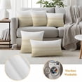 thumbnail image 6 of Beige White Stripes Outdoor Waterproof Pillow Covers, Farmhouse Modern Gradient Lines Decorative Square Throw Pillowcase Sofa Cushion Sham for Patio/Couch/Chair, 18"x18" 2 Pack, 6 of 8