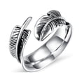 thumbnail image 4 of Anillo de plumas para hombre, acero titanio banda joyería hombres inoxidable Anillos apertura punk dedo Vintage Pluma Ecomeon  no, 4 of 5