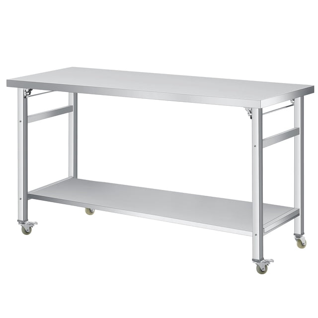EDTara Table de Préparation Robuste Pliable en Acier Inoxydable, Capacité de 920 lb, Tablette Réglable et Amovible, Table de Travail Gain de Place pour Restaurant, Cuisine, Assemblage et Rangement Faciles
