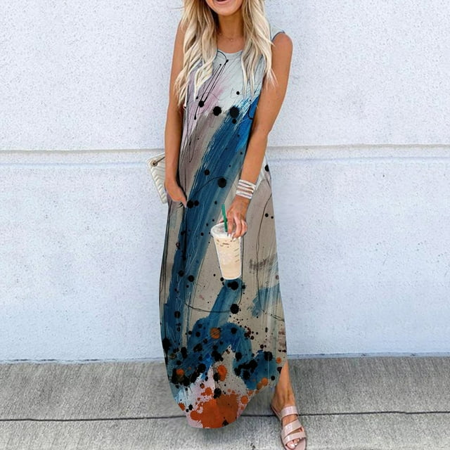 Lenago Plus Size Maternity Dress Femmes Imprimé Col Rond Long Dress Plage d'Été Dresses sur l'Autorisation