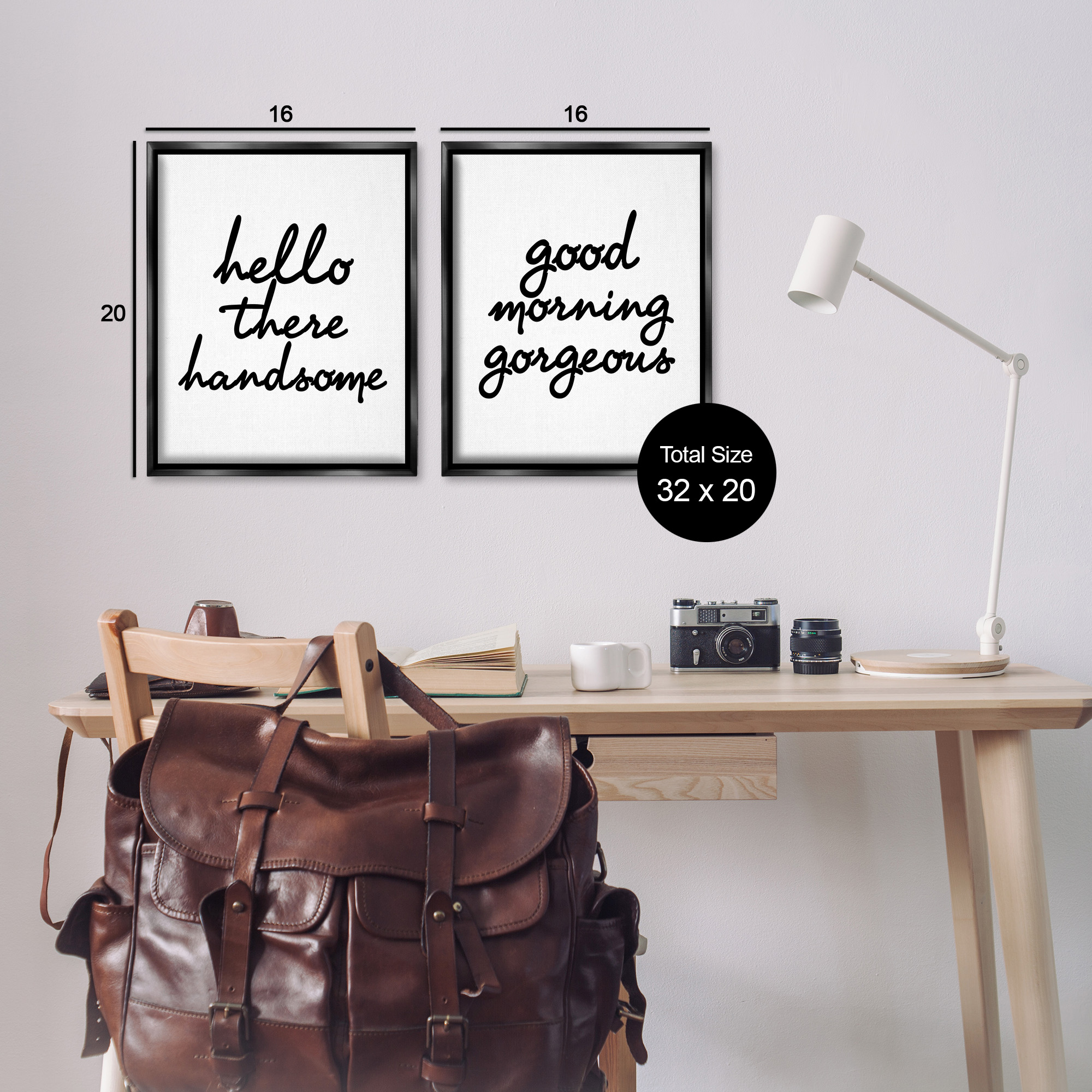 Stupell Industries Handsome & Gorgeous Greetings Inspirational Painting Black Floater Framed Canvas Art Print Wall Art, 17 x 21, Set of 2