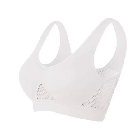 Non-steel ring hollow mesh breathable hole sports bra shockproof yoga running large size sports underwear white