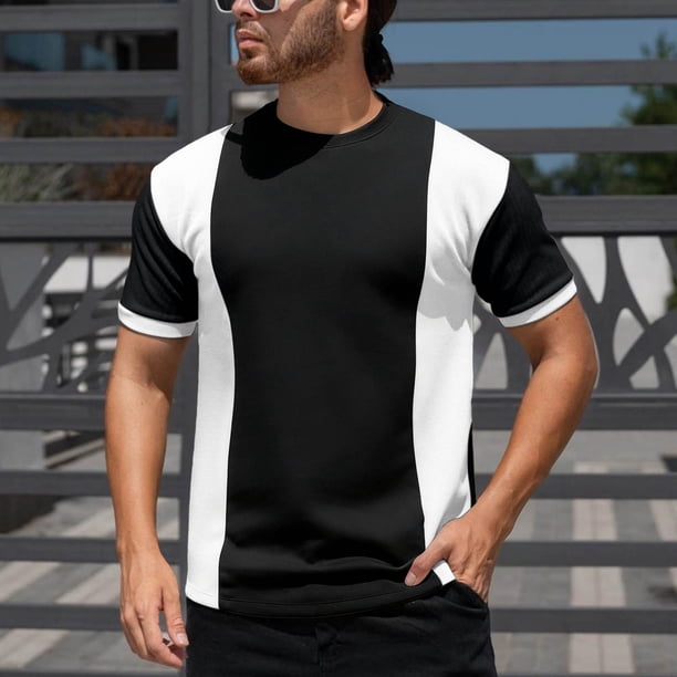 Ceisia Men's Spring Gift Casual Color Blocked Round/Crew Neck Short Sleeve Shirt - Comfortable Daily Outdoor Wear
