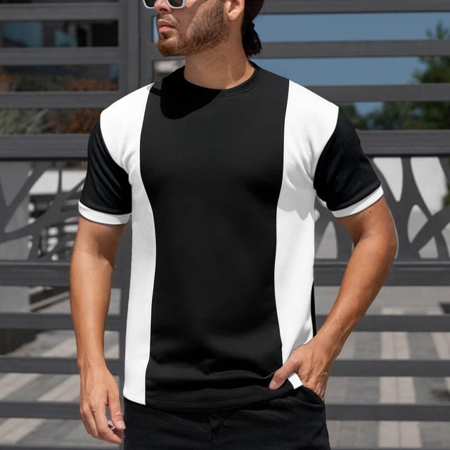 Ceisia Men's Spring Gift Casual Color Blocked Round/Crew Neck Short Sleeve Shirt - Comfortable Daily Outdoor Wear