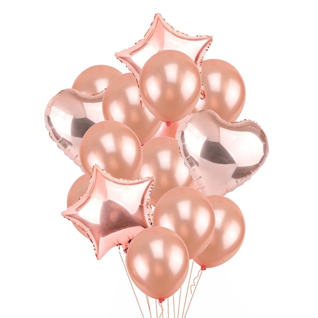 16pcs globos de oro rosa color sólido en forma de corazón forma de estrella globos suministros de fiesta decoración para la propuesta de boda de cumpleaños (12pcs globos de 12 pulgadas y 4pcs globos