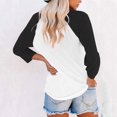 thumbnail image 4 of Plebaso Chandails pour Femmes à Manches 3/4, Col Ras du Cou, Blouses Décontractées, T-Shirts Amples à Blocs de Couleur Patchwork, 4 of 7