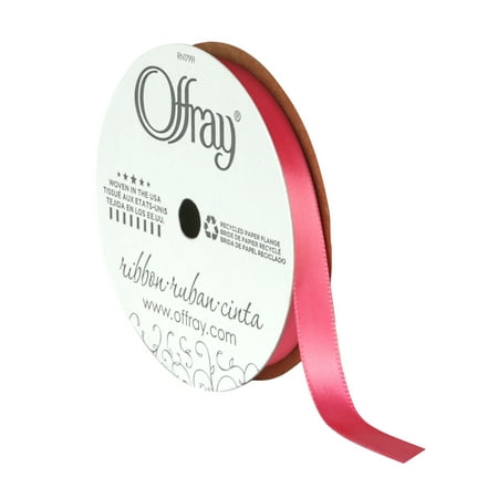 Offray Ribbon, Shocking Pink 3/8 inch Single Face Satin Polyester Ribbon, 18 feet