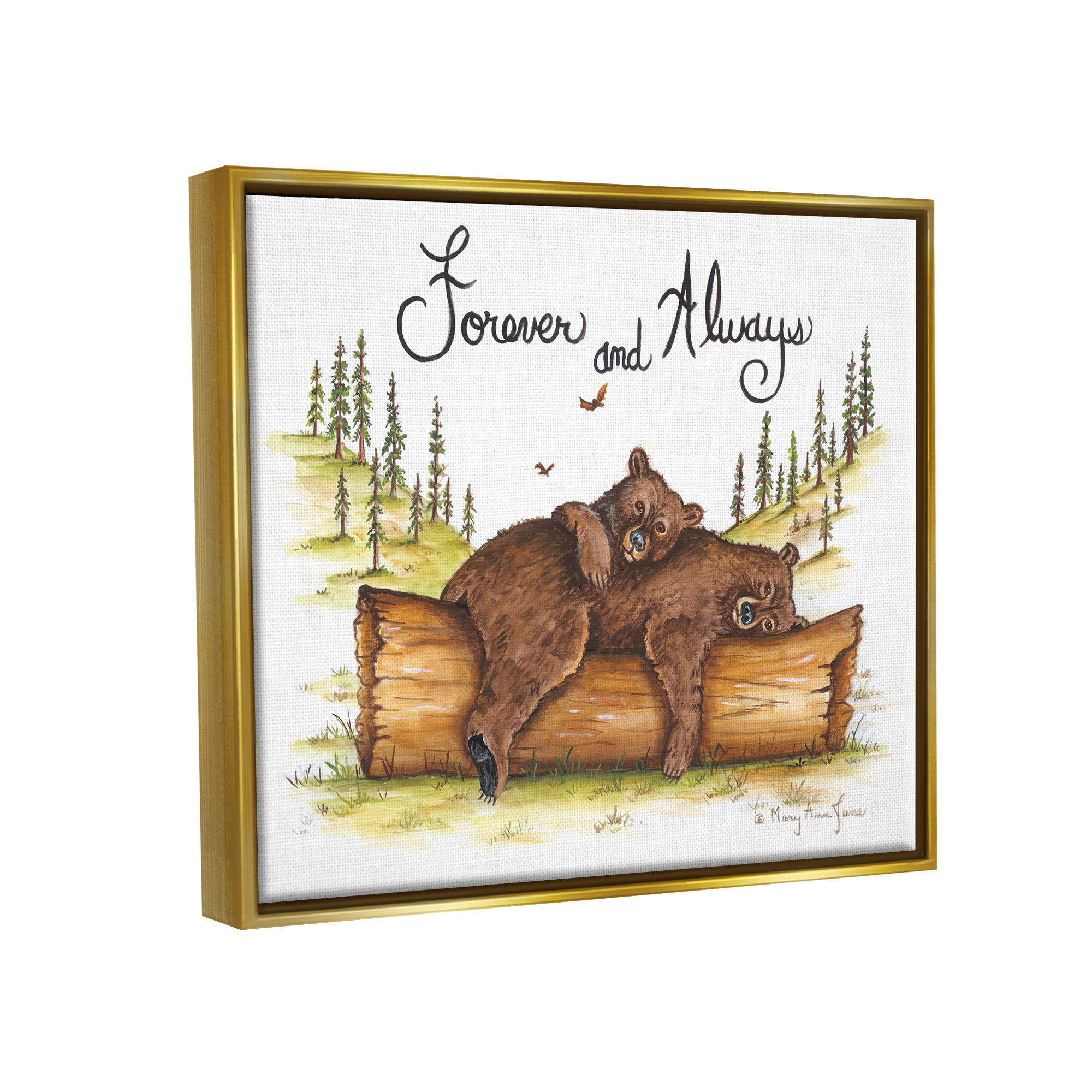 Stupell Forever & Always Cuddling Bears Wildlife Animals & Insects Painting Gold Floater Framed Art Print Wall Art