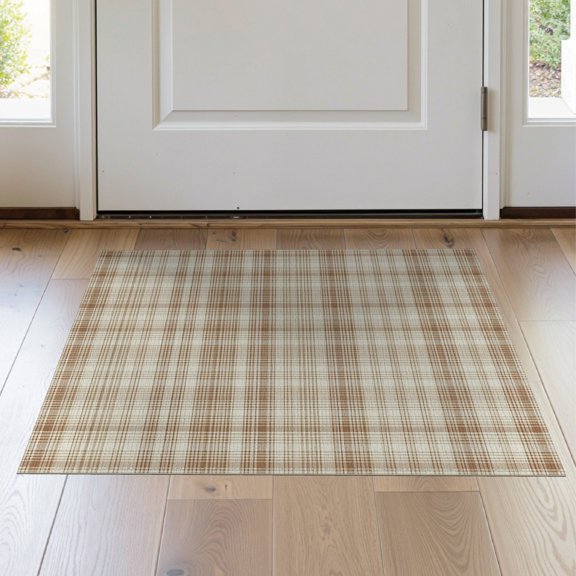 ODIKA 2'x3' Washable Accent Rug Beige Blocks Farmhouse Tartan Grid Geometric Dining Plaid Cream for Bedroom, Nursery, RV, Pet Friendly, Bedside Mat
