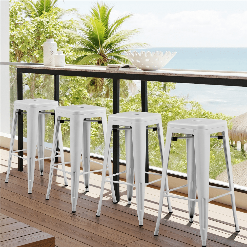 Alden Design Industrial Metal 30" Stackable Backless Bar Height Stools, Set of 4, White