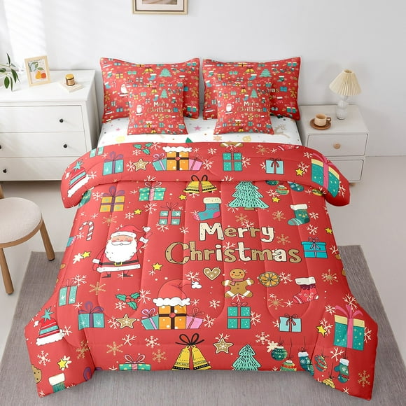King Comforter Set for Kids,7 Pieces Merry Christmas Bedding Sets King Bed in a Bag with Reversible Christmas Bed Set,Snowman Comforter, Sheets, Pillowcases and Shams