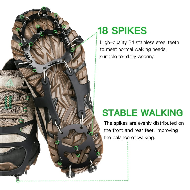 Image 18 Claws Crampons Ice Grip, Snow Traction Cleat for Hiking Camping Fishing, Anti Slip Ice Cleats for Shoes Boots Women Man,M, Size: Medium
