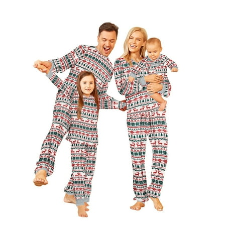 

Viworld Family Christmas Pajamas Set Striped Elk Casual Family Matching Outfit Winter Nightwear Sleepwear Pjs Set
