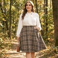 thumbnail image 2 of Agnes Orinda Plus Size Vintage Skirt for Women Plaid Elastic High Waist Button Front A-Line Skirt 3X Brown, 2 of 8