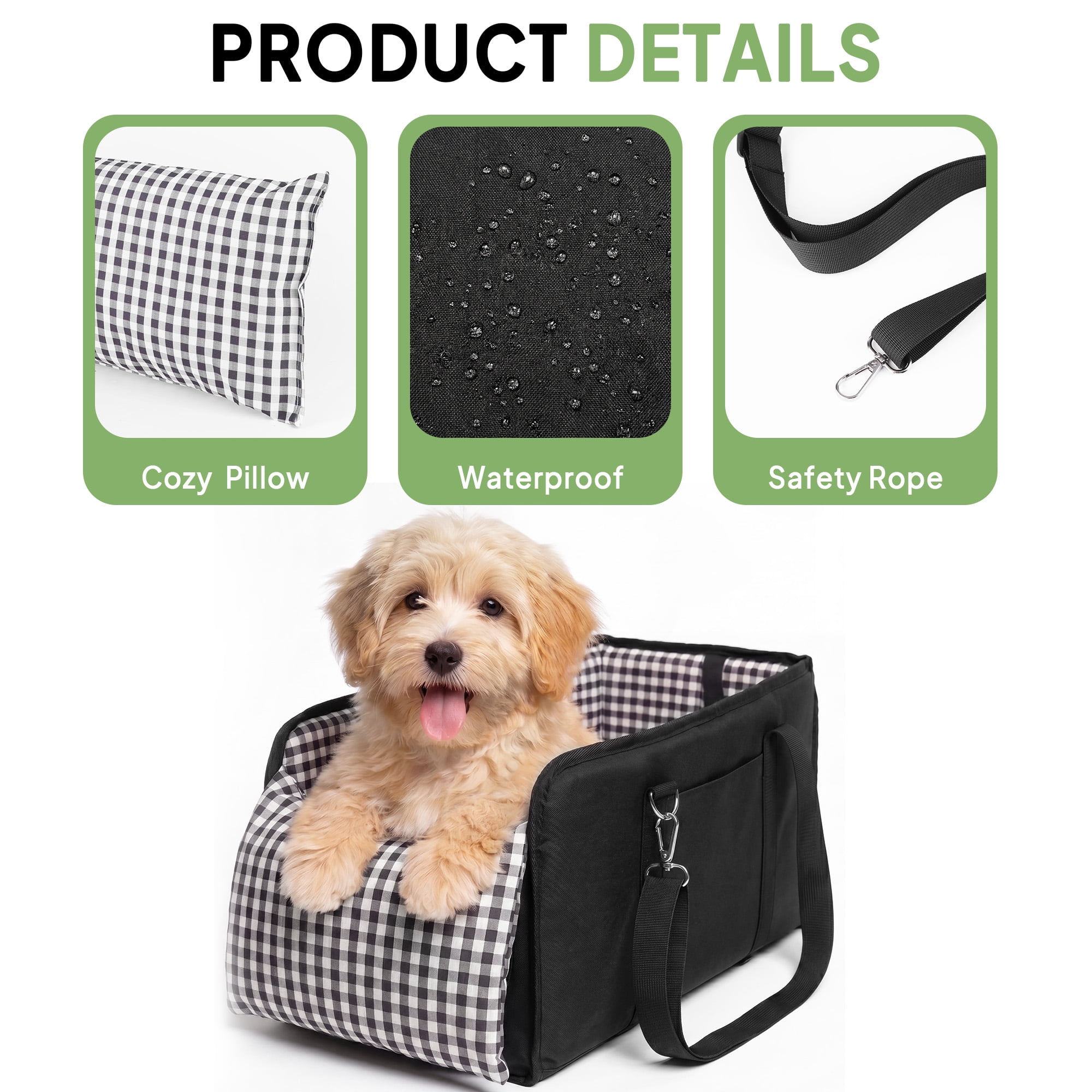 Yucurem Dog Car Seat for Small Dog & Cat, Portable Pet Booster Seat with Soft Cushion and Safety Belt, Anti-Collapse, Black