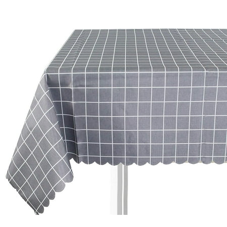 

Fennco Styles Check Plaid Waterproof Scalloped 55 x 71 Inch Square Tablecloth Grey