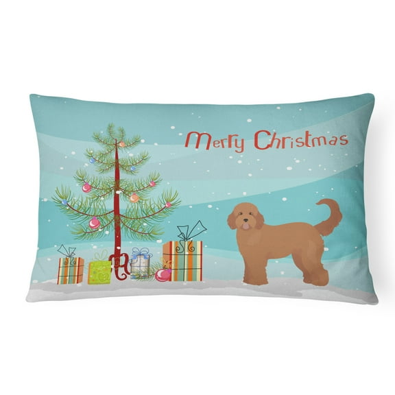 Carolines Treasures CK3839PW1216 Tan Goldendoodle Christmas Tree Canvas Fabric Decorative Pillow, 12H x16W, multicolor