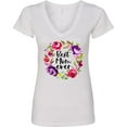 thumbnail image 3 of Inktastic Mother's Day Best Mom Ever with Floral Wreath Women's V-Neck T-Shirt, 3 of 5