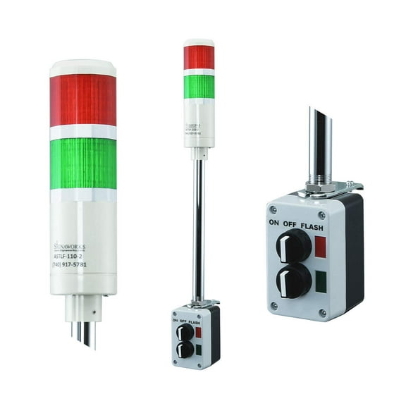 Signaworks 2 Stack Super Bright LED Andon Tower Light, 3 Position On-Off-Flash, Red/Green, 8 ft Power Cord, Plug & Play Ready