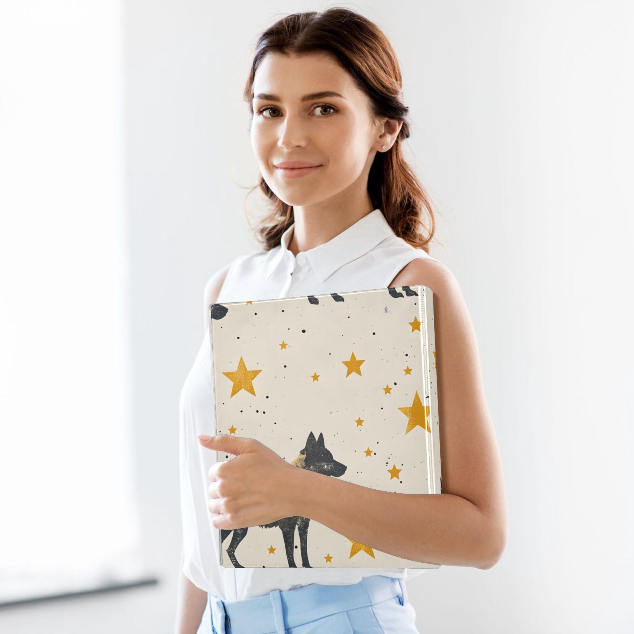 Wolf Stars 3 Ring Binders 1.5 inch Hardcover File Folders with Interior Pockets A4 Size Organizer for School Office Hospital