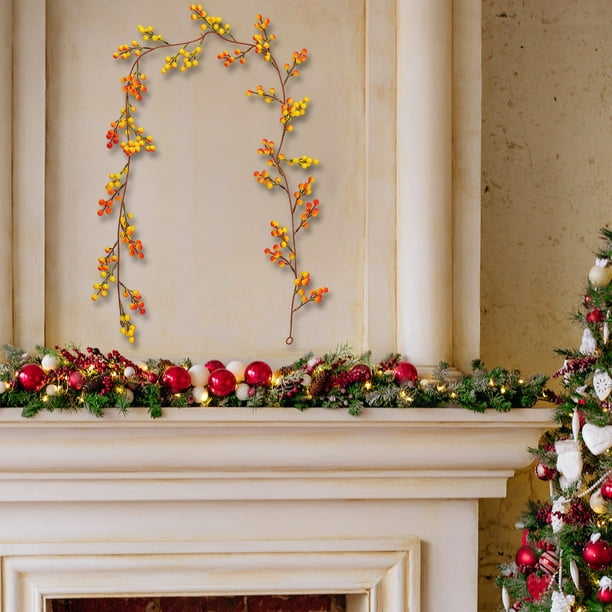 Tallos de bayas amarillas artificiales, 1,7 m, decoración navideña para el hogar, ramas de acebo para árbol de Navidad, boda, decoración navideña.
